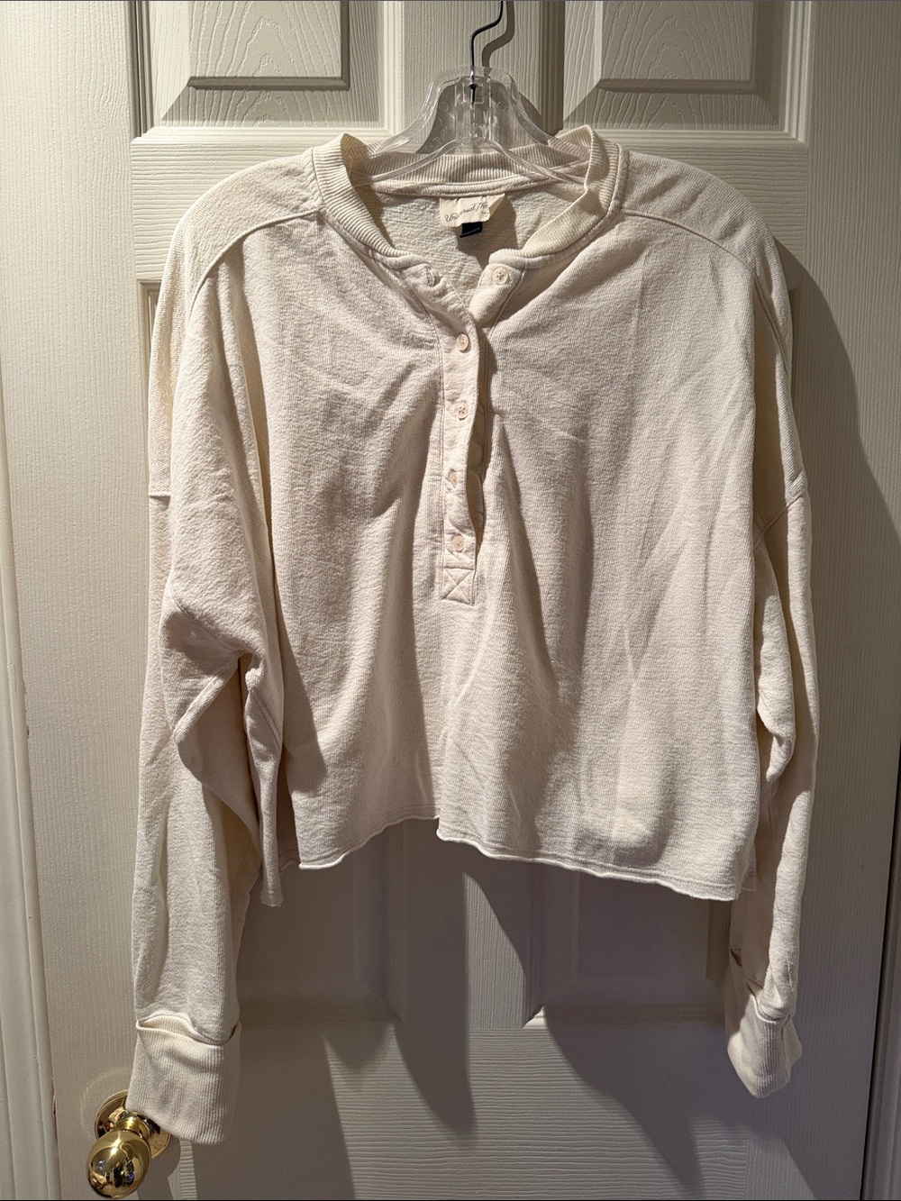 Universal Thread Cream Long Sleeve Crop Henley Top
